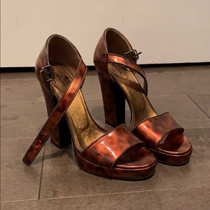 Prada tortoiseshell ankle strap heels